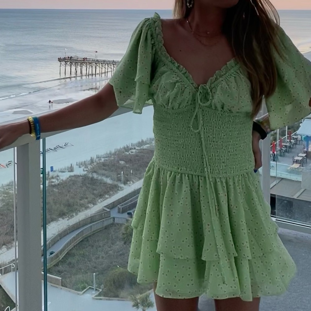 Floral Green Puff Sleeve Dress